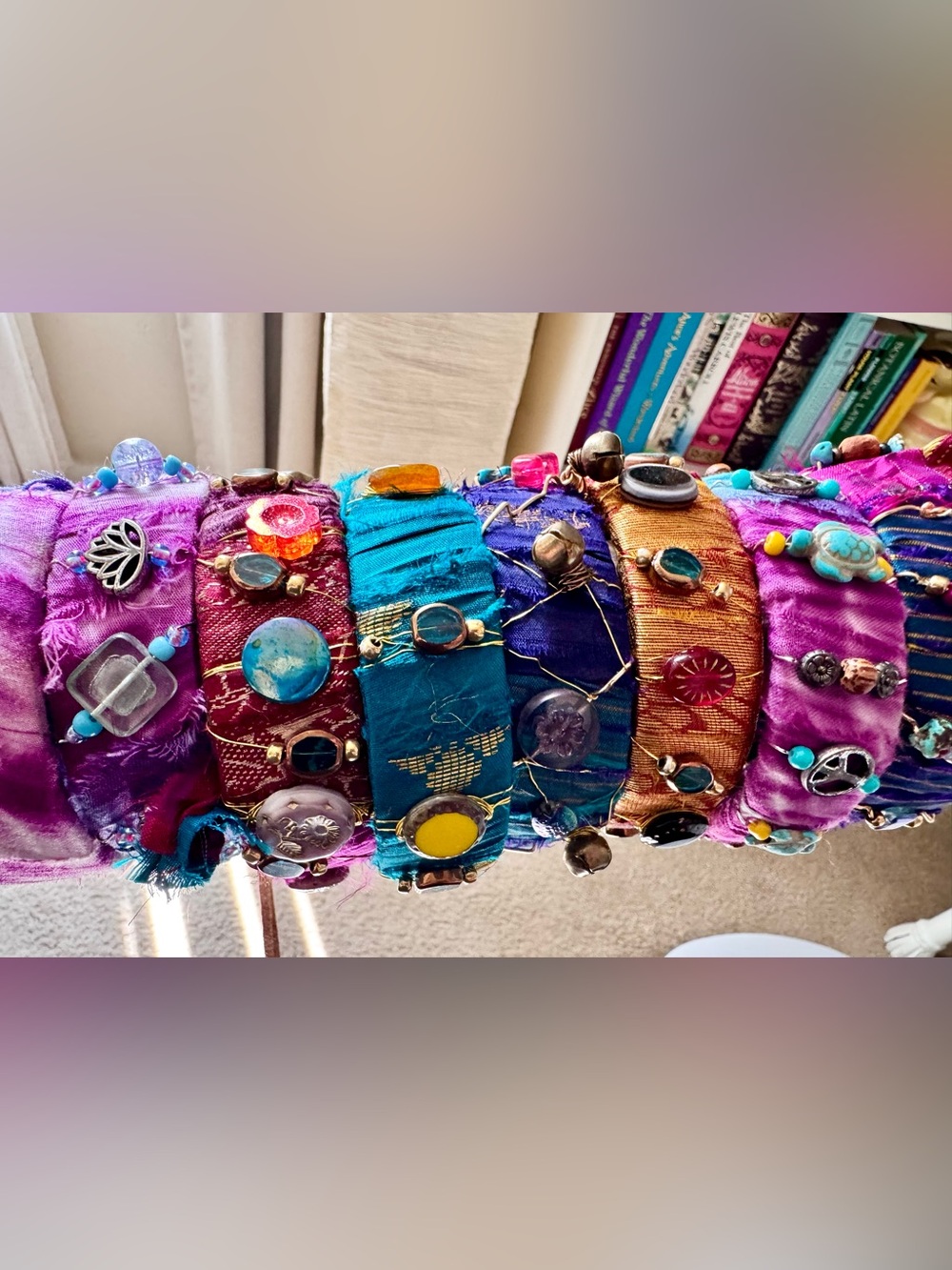 10 Handcrafted Multicolor Silk Wrap Bangles - Vibrant Mixed Colors - Picture 3 of 9